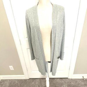 Longline Gray Open Cardigan w/ Button Detail